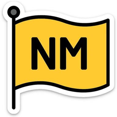Create a flag in the style of the provided image but without the bird. Add the letters 'NM' in the center, bold and clear, maintaining the style's lineal color icon with black outlines look. sticker