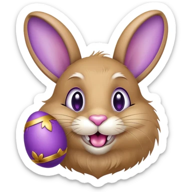 Easter bunny with gold grillz in its mouth, holding a purple easter egg sticker