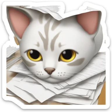 cat buried in paperwork sticker