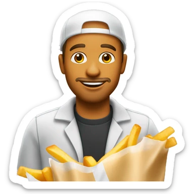 white man mcdonalds worker putting the fries in the bag sticker