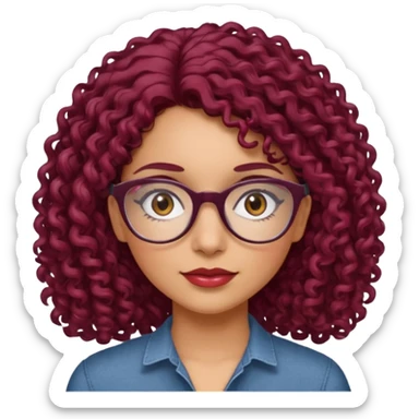 hispanic women with brown eyes and clear glasses and burgundy curly hair sticker