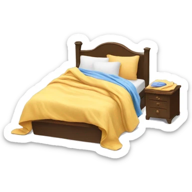 Messy bed with blanket hanging half off of bed and launfry sitting on bed sticker