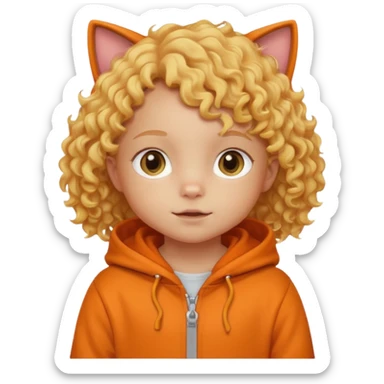 little kid Toddler in orange cat hoodie, curly blonde hair sticker