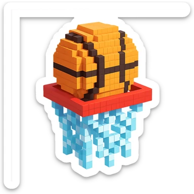 Voxel-style basketball in a net, variation 6 sticker