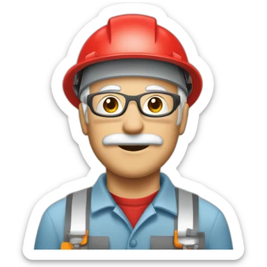 Industrial professional senior mechanical fitter working with a helmet red and red clothing sticker