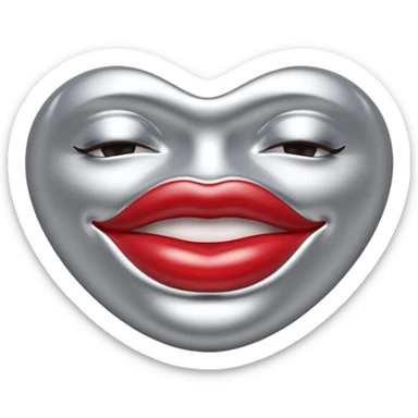 A seductive pair of slightly parted lips emoji made of liquid silver chrome, smooth glossy metallic surface, soft sensual curves, subtle reflections, luxury sexy aesthetic, minimal iOS emoji style, centered composition, clean white background, soft studio lighting, no text sticker