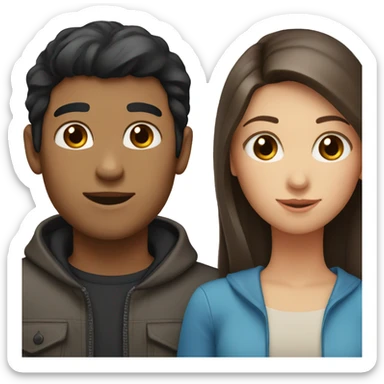 Couple: boy with black hair and eyes, girl with brown hair and blue eyes  sticker