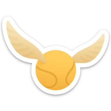 Golden Snitch, cute and simple, no outlines, color filled style. Three-quarters angle, wings spread wide and slightly downward, wings with detailed shadows and a hint of feather texture, no background. sticker