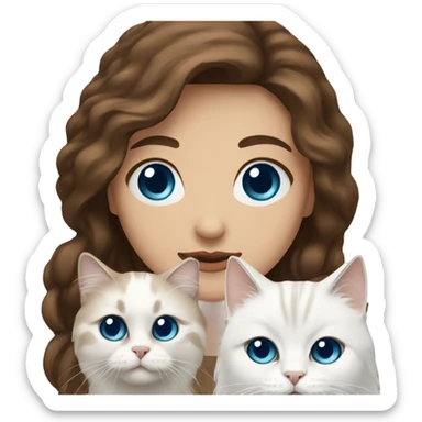 woman with brown hair and holding a all white Siberian cat with blue eyes sticker