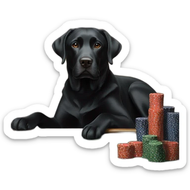 Black Labrador dog with white at poker table sticker