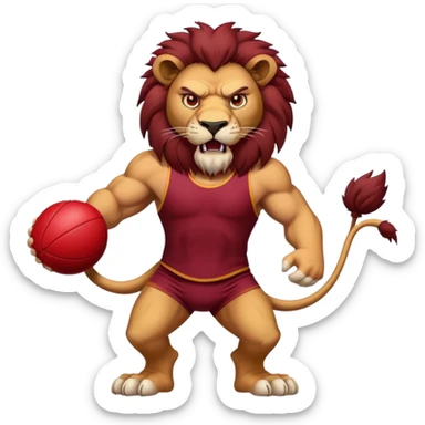 Angry Lion holding  red Aussie rules ball wearing maroon singlet sticker