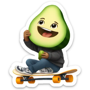 Baby riding an Electric skateboard whilst eating an avocado sticker