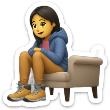 Girl sit at home because winter and cold sticker