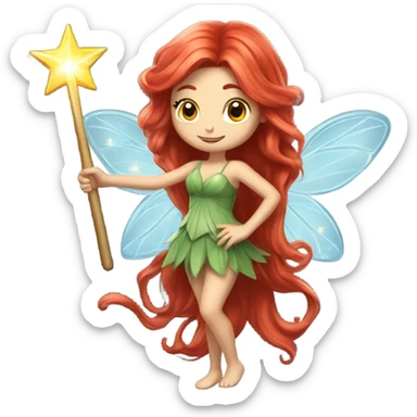 Beautiful fairy with long red hair and a wand sticker
