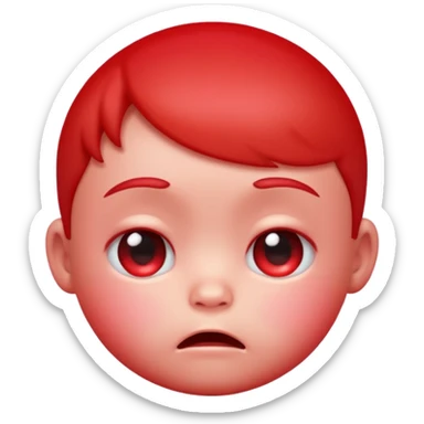 a baby red upset face emoji with a glowing pastel red gradient behind it  sticker