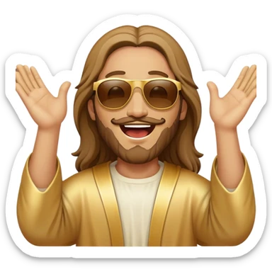 dancing figure of rejoicing Jesus with  sunglases golden  sticker