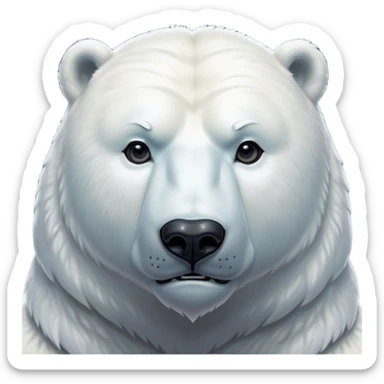 Cinematic Noble Polar Bear Portrait Emoji, Poised and regal, with a strong, muscular build cloaked in thick, snowy fur and piercing, determined eyes, Simplified yet sharp and sophisticated features, highly detailed, glowing with a soft, dignified polar glow, high shine, intelligent and majestic, stylized with an air of arctic authority, focused and commanding, soft glowing outline, capturing the essence of a watchful and confident guardian that feels as though it could step out of the screen with effortless authority! sticker