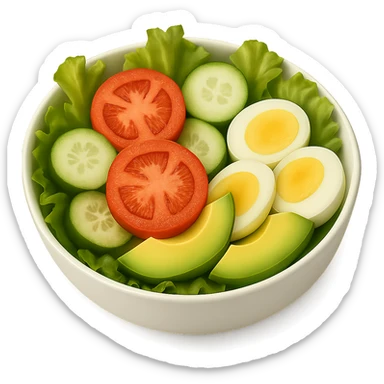Add sliced boiled egg to the salad, keeping the style clean and simple with no background. sticker