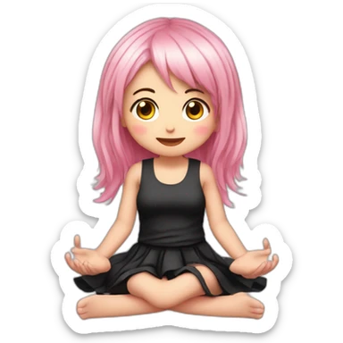 Full body Front view curvy emo girl pink hair sits on the floor straight view hands up black skirt белые трусики полосатые рваные чулки sticker