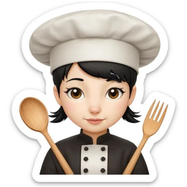 A girl rat with a fringe and chefs hat black hair sticker