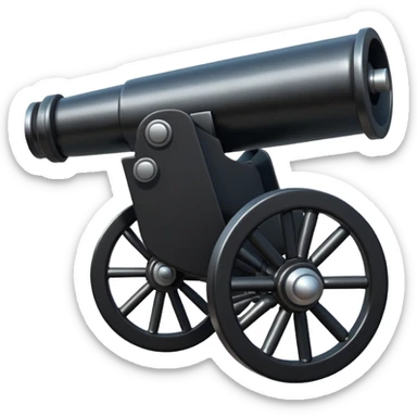 A black shiny cannon at a 3/4 degree sticker