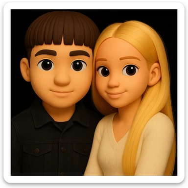 Change the boy's outfit to a black denim jacket, keeping the 3D emoji style unchanged. The girl should remain the same. The style is 3D emoji style, so maintain the look and feel of Microsoft style 3D fluent emojis. sticker