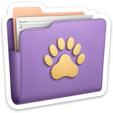 a pastel folder of documents with a pawprint on it sticker