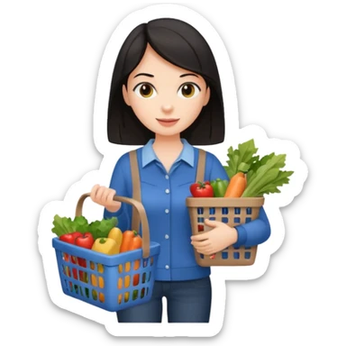 dark haired lady grocery shopping sticker