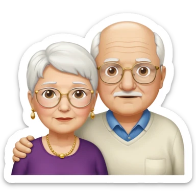 Una abuela italiana blanca con cabello corto blanco y aretes de oro, junto a su esposo abuelo de piel blanca italiano un poco gordo con pelo blanco corto y lentes  sticker