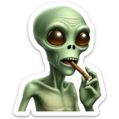 Alien smoking a brown cigarrette sticker