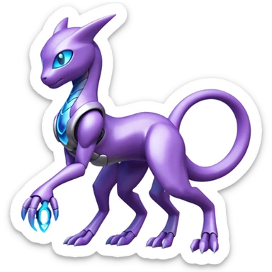 Mechanical Miraidon-Mewtwo-Fakémon-hybrid-creature (full body) with glowing eyes  sticker