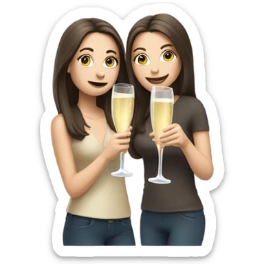 two caucasian brunette girls champagne sticker