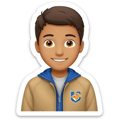 college boy with college jacket sticker