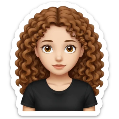 Brown eyes, long curly brown hair black t-shirt girl sticker