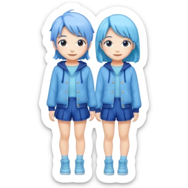 Kawaii girl Japanese full body blue pastel sticker
