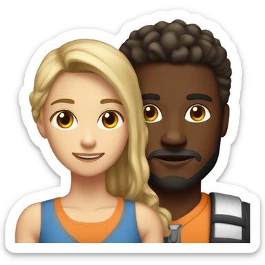 A light-skinned girl with brown hair and a tall athletic guy with dark skin color, short hair and beard sticker