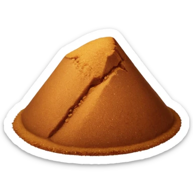 small mound of coconut sugar, golden-brown, fine to medium grains, dry and sandy, matte, irregular and natural, caramel hues, no bowl or packaging, just the sugar, soft lighting, emoji scale sticker