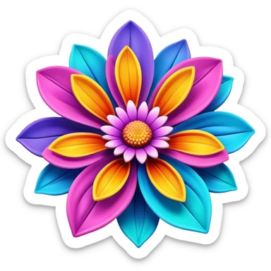 3D, create an ultra detailed Psychedelic colored flower sticker