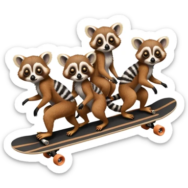 Four lemurs on one long skateboard sticker