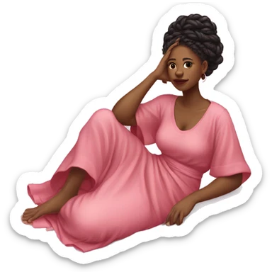a black woman laying on the floor red braids sick, pink gown sticker