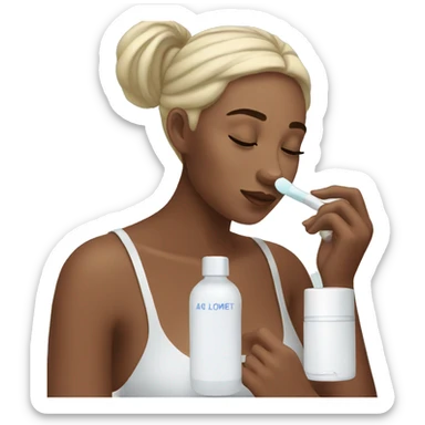 a woman putting skincare on sticker