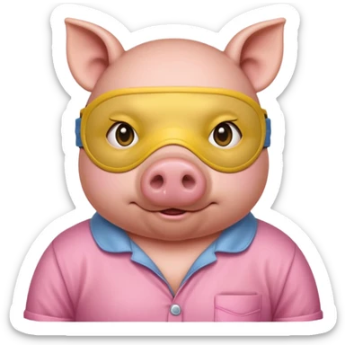 a pig with yellow sleep mask and wearing shirt sticker