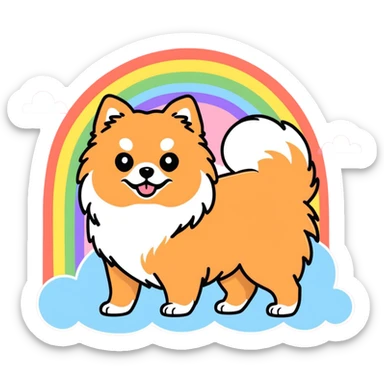  Tan Pomeranian under a rainbow sticker