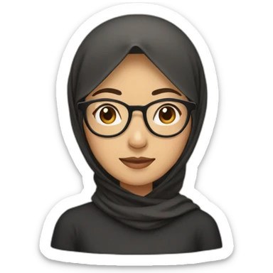 asian woman wearing brown hijab, black shirt, and rounded glasses sticker