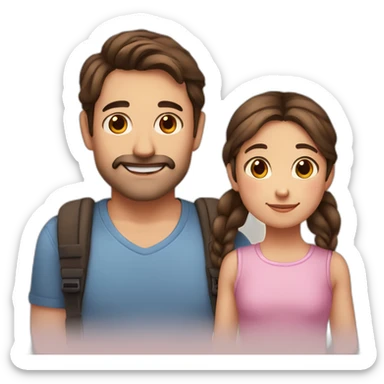 brown haired dad without mustache or beard and dark brown haired daughter with 2 pigtails emoji cute  sticker