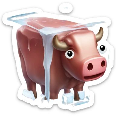 piece of beef fully contained in a cube of ice sticker