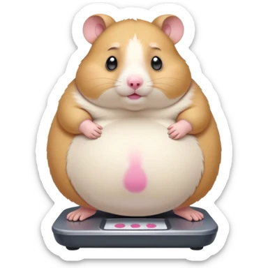 fat hamster pregnant belly stepping on a broken scale looking guilty sticker