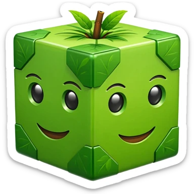 3D Apple style emoticons for Minecraft grass blocks, cube shaped with grass at the top and a plot below sticker