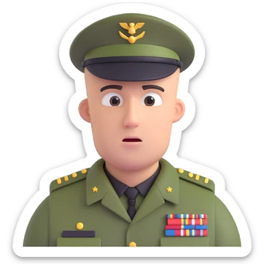 military man with crazy look sticker