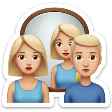emoji of a woman facing a mirror with a man appearing on the other side, apple emoji style, simple and expressive sticker
